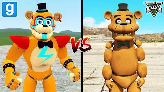 GTA 5 FNAF FREDDY FAZBEAR VS GARRY'S MOD FREDDY GLAMROCK FNAF SECURITY BREACH - WHO IS BEST?