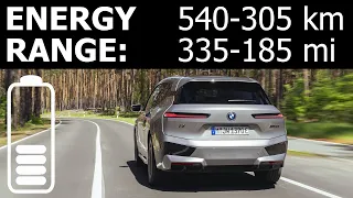 BMW iX M60 highway city energy power consumption economy range mpkWh kWh/100 km Wh/mi real test