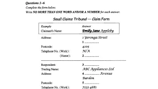 SMALL CLAIMS TRIBUNAL | CLAIM FORM | IELTS LISTENING TEST WITH ANSWERS