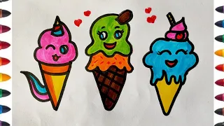 How to draw cute ice cream step by step..