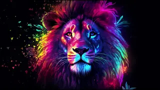 Fantasy abstract neon lion head animation