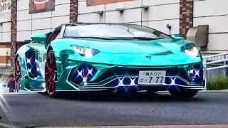 【爆音空吹かし!!】段差スレスレで搬出されるド派手ランボルギーニたち/Morohoshi Custom Lamborghini Sound!!