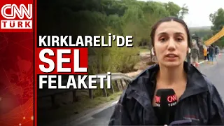 Kırklareli'de sel nedeniyle değirmen deresi taştı, karayolları çöktü! CNN Türk ekibi aktardı