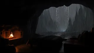 Goodbye Insomnia to Sleep Instantly in a Cozy Cave With Heavy Rain Sounds at Deep Valley Forest