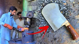 Turning a Leaf Spring into meat cleaver | Most Interesting Meat Cleaver Knife Forging Process