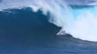 The youngest person ever to surf Jaws drops in on another ‘gnarly’ wave