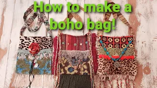 How to make a fringe crossbody boho purse from thrifted items.