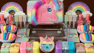 Mixing”Unicorn” Eyeshadow and Makeup,parts,glitter Into Slime!Satisfying Slime Video!★ASMR★