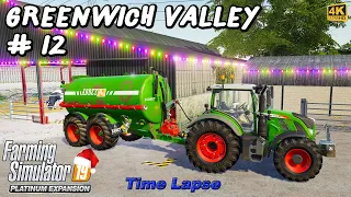 Spreading slurry & lime. Doing a wheat harvesting contract | Greenwich Valley#12 | FS19 4K TimeLapse