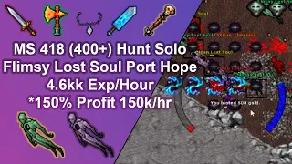 Tibia Master Sorcerer 418 (400+)Solo Hunt/ Flimsy Lost Soul Port Hope/ 4.6kk Exp/Hour*Profit 150k/hr