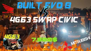 1100HP EVO SWAPPED AWD CIVIC (HONDABISHI) VS BUILT EVO 8 | STREET RACE!!!!