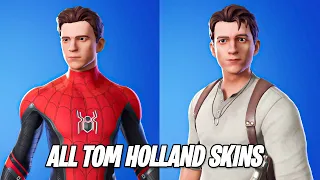 All Tom Holland Skins in Fortnite (Nathan Drake: Uncharted vs Spider-Man: No Way Home)