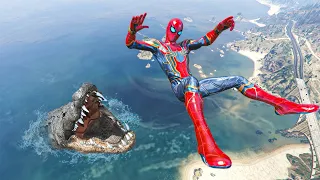 GTA 5 Water Ragdolls | Iron Spider-Man vs ALLIGATOR (Euphoria Physics, 4K) Ep.154
