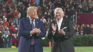 Former Pres. Trump and Gov. McMaster greet the Columbia crowd