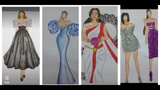 4 dress design| fashion illustration| drawing| easy design step by step