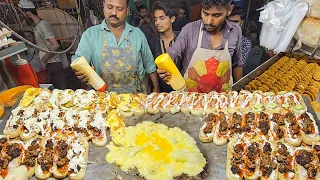 Special Black Chapli Egg Burger | Famous Anda Shami Bun Kabab | Street Food of Karachi Pakistan