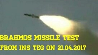 BrahMos cruise missile test from Indian Navy's INS Teg on 21.04.2017
