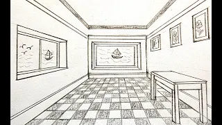 How to draw a room in one point perspective