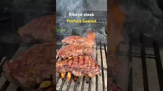 Perfect seared Ribeye Steak charcoal grill