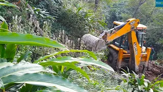 Through Steep Hill and Dense Forest JCB Backhoe Making A New Mountain Road