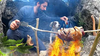 2 Days Solo Survival Camping An Canyon - Bushcraft Camp in the Cave with My Dog - Primitive Cooking