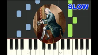 SLOW piano tutorial "BADINERIE" J-S Bach, classic, BWV 1067, with free sheet music