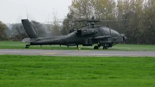 Dutch AH64D Apache Gunship landing on airfield Drachten during exercise Falcon autumn 2022.