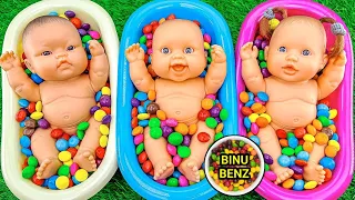 Relaxing Satisfying Video | Color Mixing Candy ASMR in 3 BathTubs with Slime M&M's & Cute Make UP