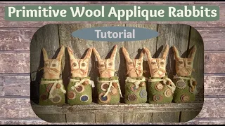 Primitive Wool Applique Bunnies // Primitive Rabbit Dolls