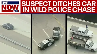 Police chase suspect ditches car & runs on foot after spike strip, PIT maneuver | LiveNOW from FOX