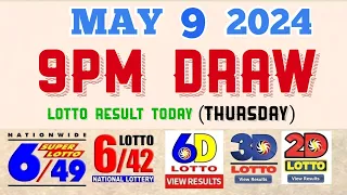 Lotto Result Today 9pm draw May 9, 2024 6/49 6/42 6D Swertres Ez2 PCSO#lotto