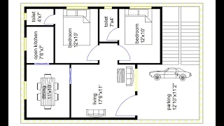 Simple Ground Floor Plan - 2 || Best Drawing 2024 || #tutorial #housedesign || Budget plan #2bhk