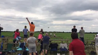 F16 Airplane landing so so close to the public at Waddington airshow 2014