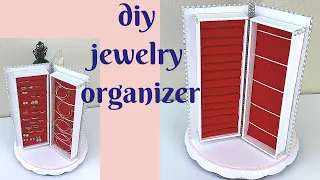 CUTE DIY ROTATING JEWELRY ORGANIZER- Jewelry storage and organization ideas.