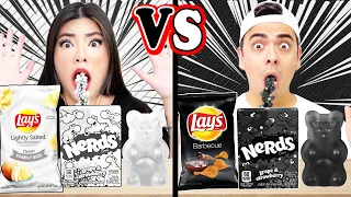 EATING ONLY ONE COLOR FOR 24 HOURS | LAST TO STOP EATING BLACK VS WHITE FOOD WINS  BY CRAFTY HACKS