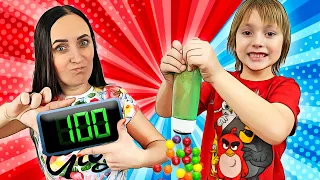 Челлендж успей за 100 секунд! Игнат придумал новый челлендж! Кто успеет за 100 секунд мама или Макс?