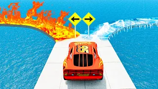1000% IMPOSSIBLE FIRE AND ICE Bridge Crossing Cars Vs Deep Water - BeamNG.Drive