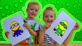 3 MARKER challenge Minions Draw minions | MeliMi Video channel, games, activities for children