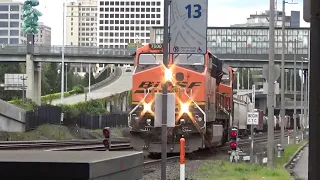 (Northbound) BNSF Mixed Freight Train slowly pulls forward and stops at 21ST Street (Part 1)