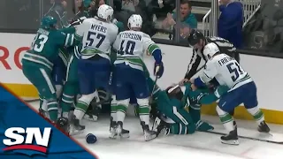 Chaos Ensues Between Canucks And Sharks After Massive Blind Side Hit On Pettersson