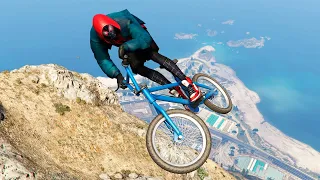 GTA 5 Stunning Ragdolls #107 (Spiderman Miles Morales - Downhill Mountain Bike Fails)