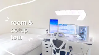 room & setup makeover and tour | white minimal aesthetic gaming room