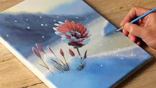 Simple flower in the snow  / Acrylic Painting / Vadym art