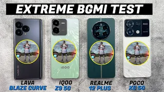 IQOO Z9 5g vs Realme 12 Plus vs Lava Blaze Curve 5g vs Poco X6 Pubg Test // Shocking Results 😲