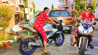 पहली बार चलाई इतनी बड़ी बाइक 🤗 Shivani Kumari || Shivam malik