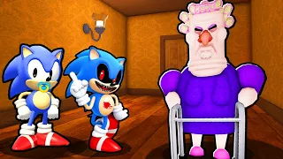 BABY SONIC AND BABY SONIC.EXE VS ESCAPE GRUMPY GRAN IN ROBLOX