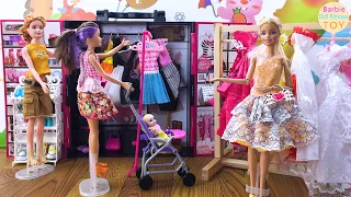 Barbie shopping mall, Barbie clothing, Barbie wardrobe display, Barbie grocery store