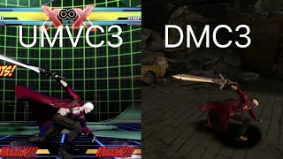 ULTIMATE MARVEL VS CAPCOM 3 vs Devil May Cry 3 Dante Skills Comparison / UMVC3のダンテとDMC3のダンテの技モーション比較