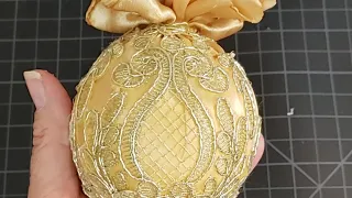 Gold Satin Christmas Ornament Diy Tutorial Victorian Bauble, lace Bauble, Shabby chic craft ideas