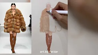 Fur dress design tutorial آموزش صفر تا صد جنسيت خز و چرم به همراه ترسيم فيگور با ماركر و مدادرنگي